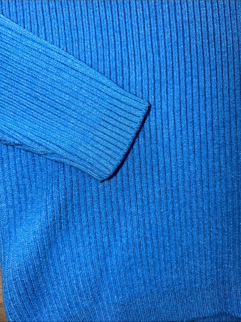 bright blue Ribbed Knit Skirt set high-waisted midi skirt & turtleneck sweater - Picture 6 of 8